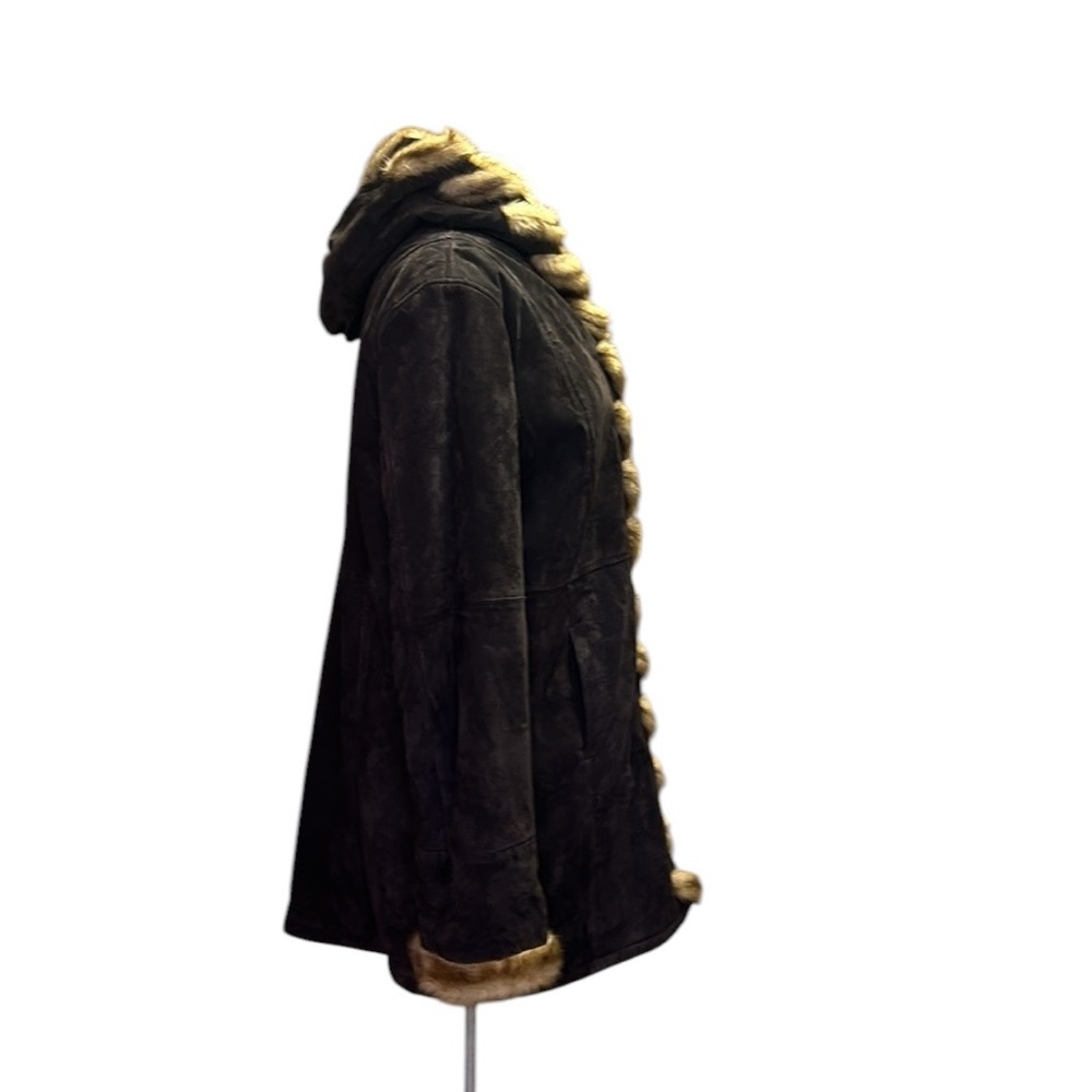 NWOT Vintage Dennis Basso Penny Lane Brown Leather Woven Faux‎ Fur Coat L - Picture 4 of 14